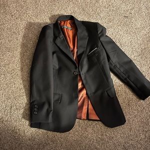 Boys black 3 piece suit with suspenders and bow tie - worn once!